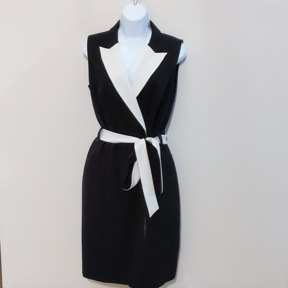 Calvin Klein black and white tie dress.